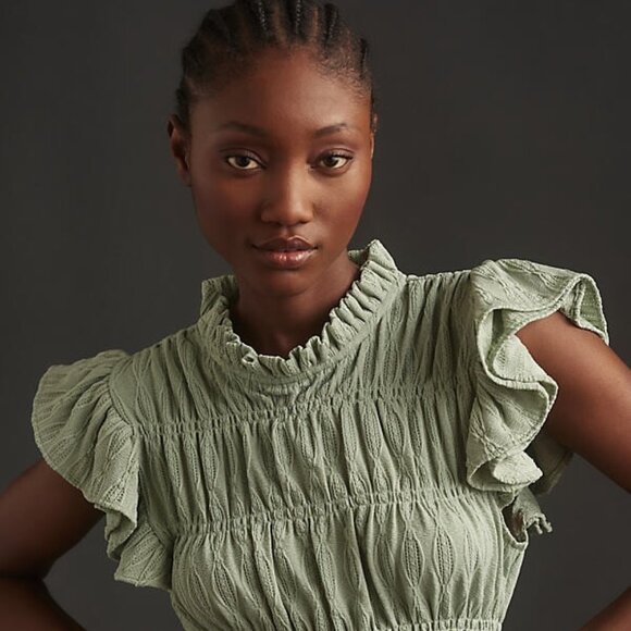 ANTHROPOLOGIE: Smocked Top: Gold - Picture 6 of 8